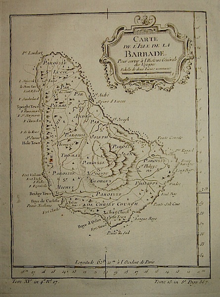 Bellin Jacques-Nicolas (1703-1772) Carte de l'Isle de la Barbade... 1750 ca. Parigi 